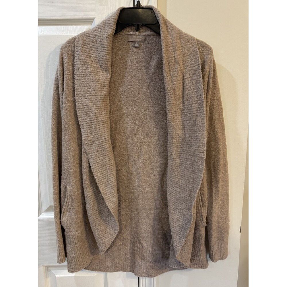 Barefoot Dreams Cozychic Lite Circle Cardi Open Front Pockets Tan Size S